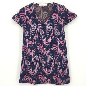 Mango MNG Basics Shift Dress Women Size Extra Small XS Palm Print Flutter Sleeve